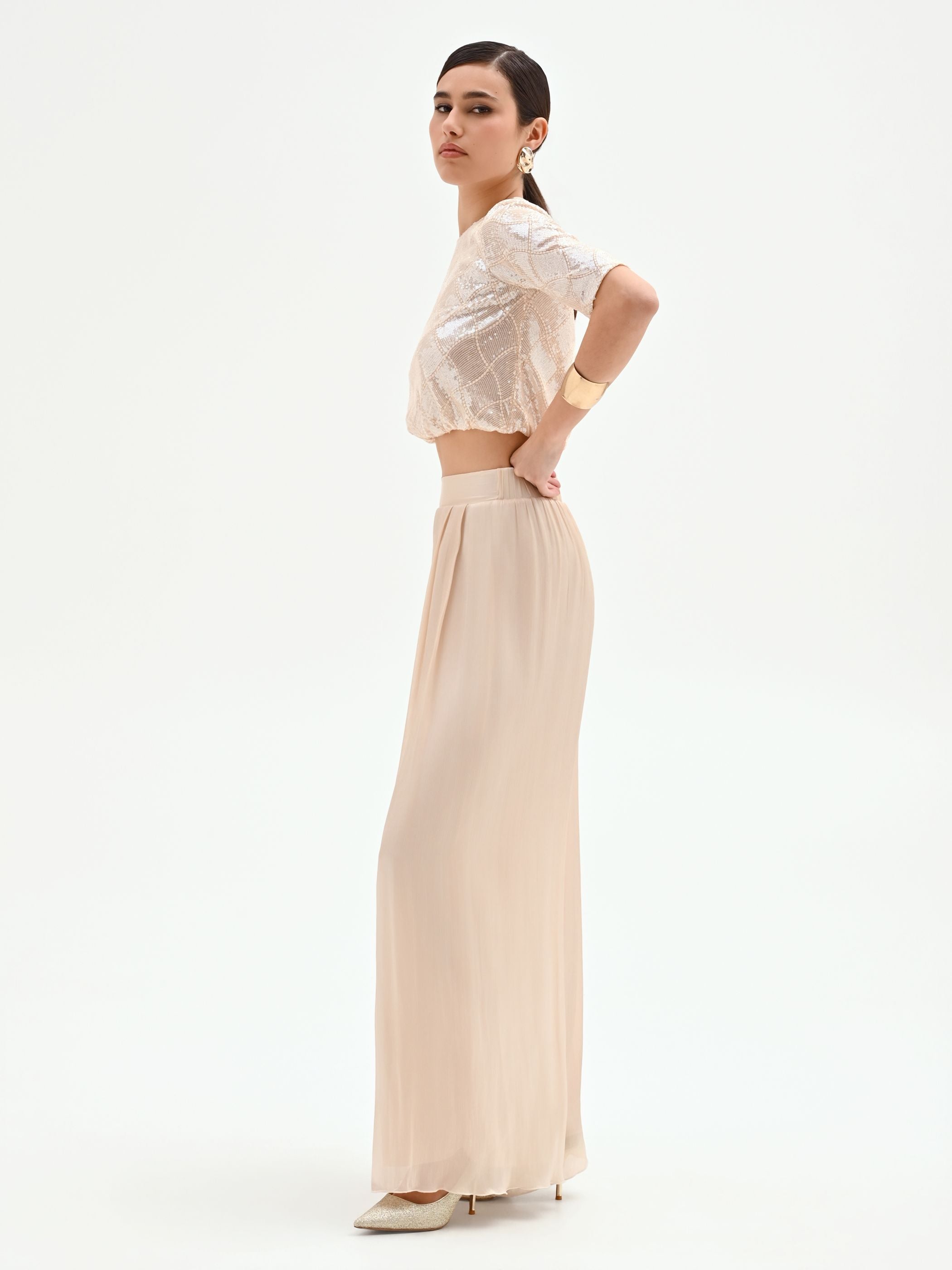 Pantalón satén beige