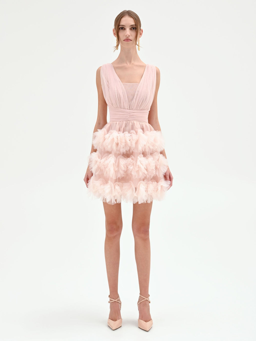 Vestido corto rosa palo con falda