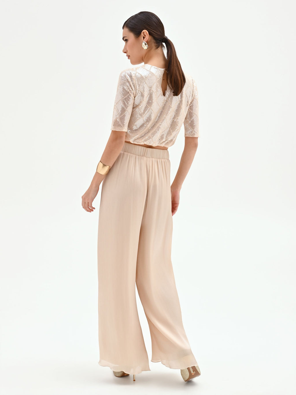 Pantalón satén beige