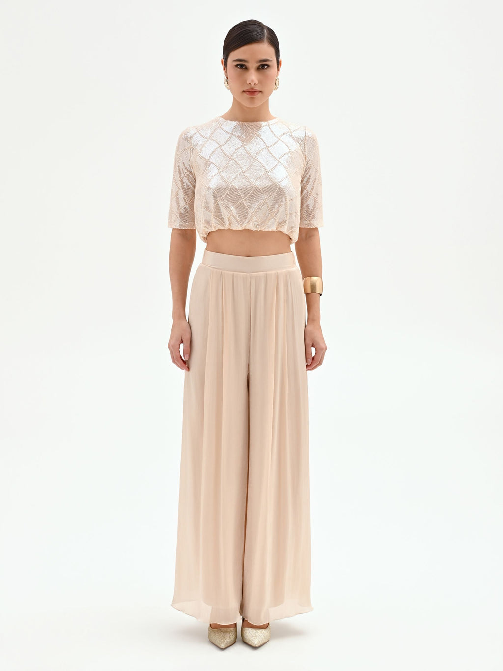 Pantalón satén beige