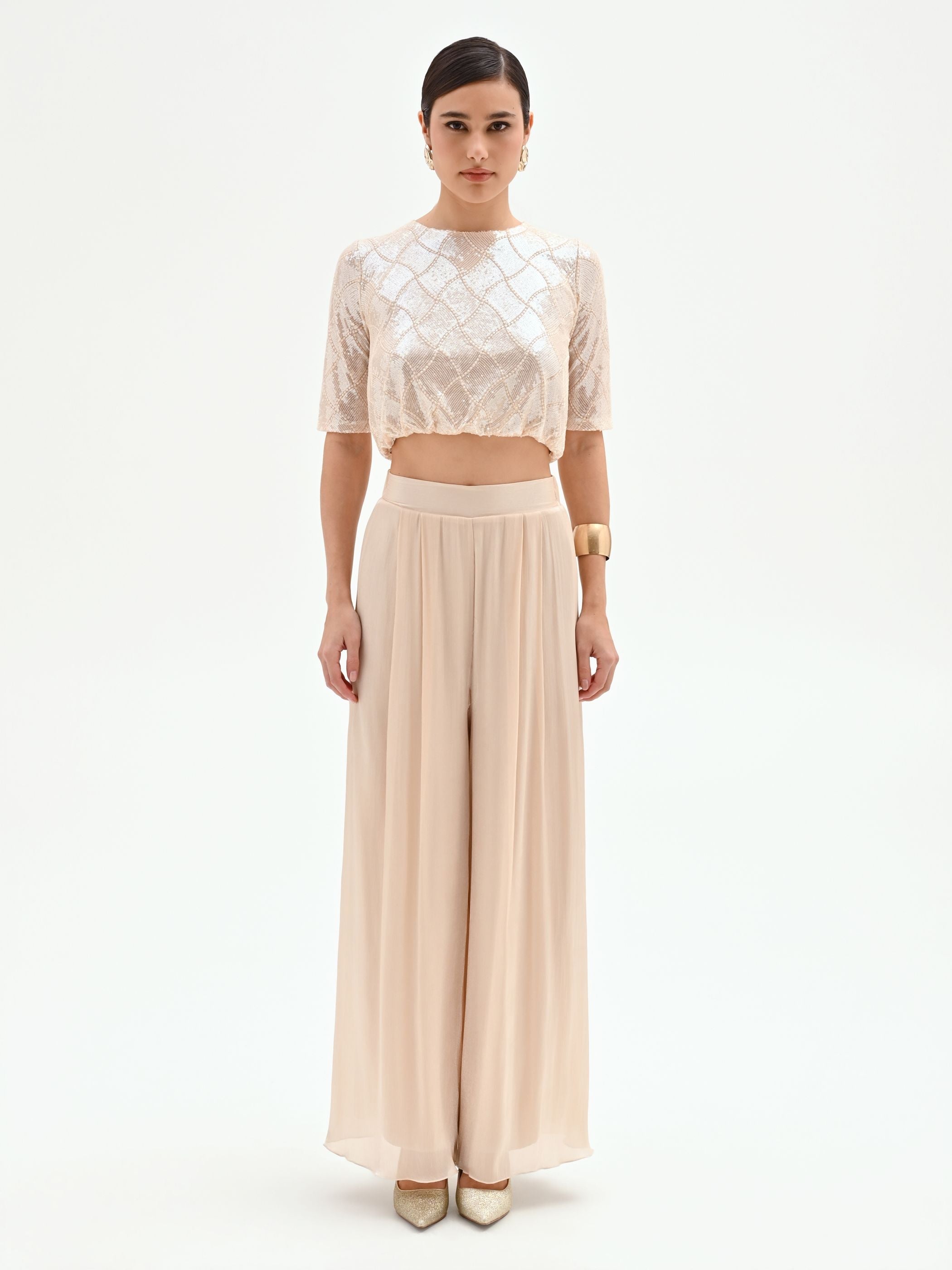 Pantalón satén beige